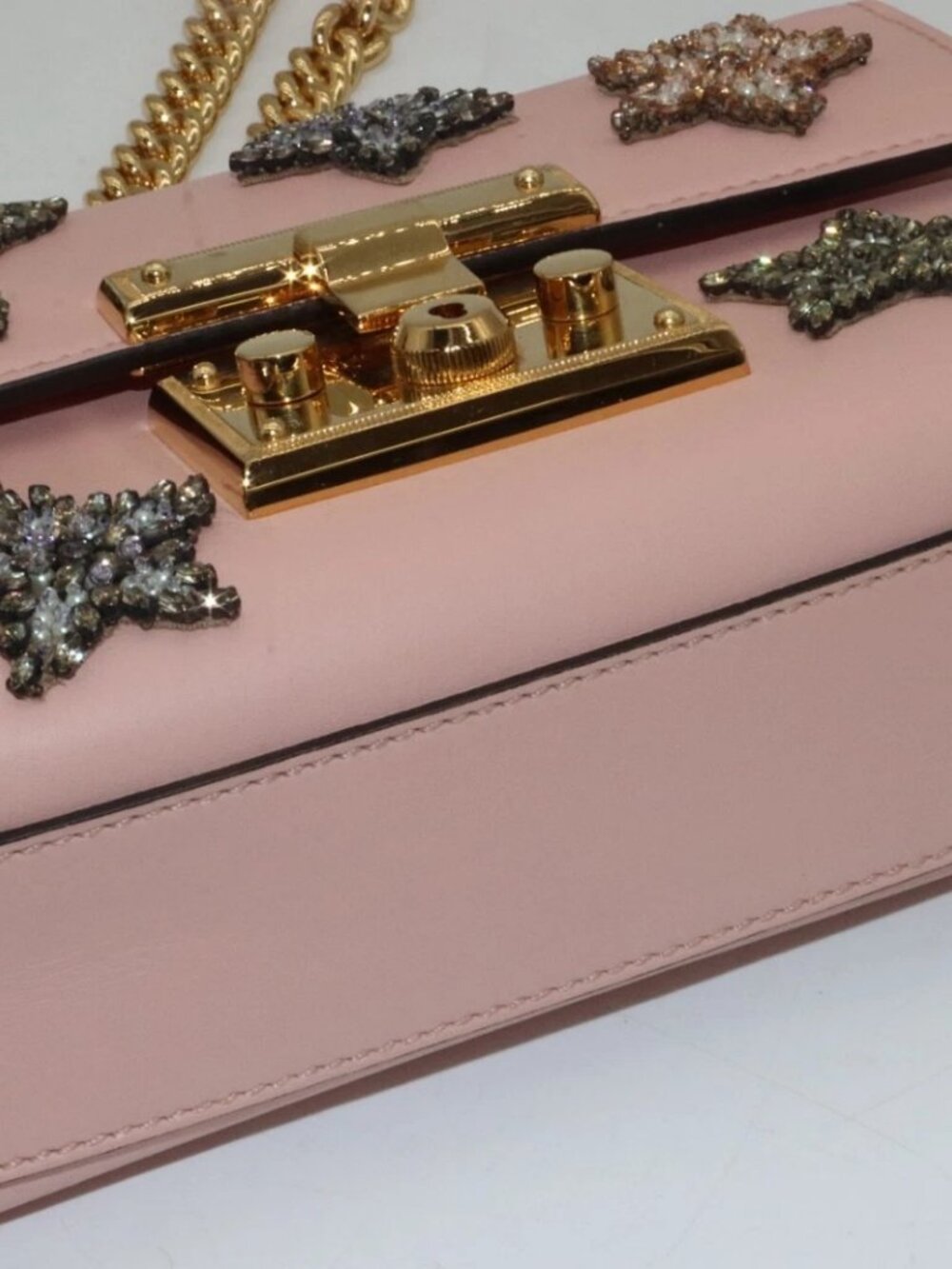 Gucci Calfskin Crystal Star Embroidered Padlock Shoulder Bag - Pink - Picture 11 of 16